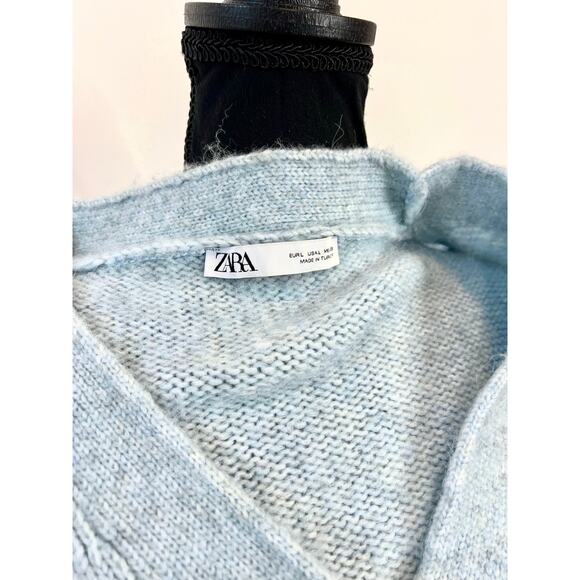 Zara‎ Blogger Fav Knit Cardigan Sweater in Blue Large Jewel Bow Rhinestone Knit - Picture 8 of 8